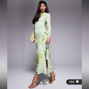 ASOS GREEN FLORAL PRINT MAXI DRESS